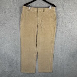 LL Bean Corduroy Pants Men 35x29 Beige Flat Front Flap Pocket Classic Fit 279000
